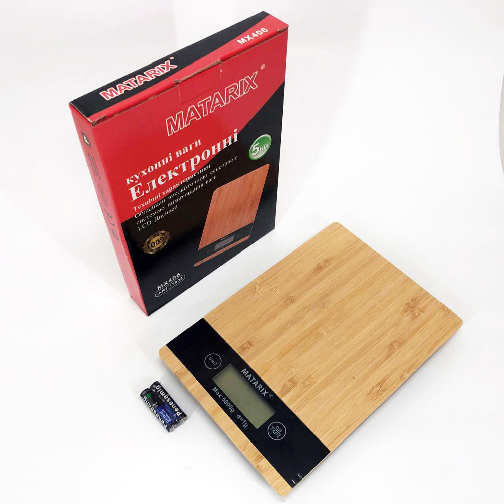 Компактные кухонные весы с батарейками MATARIX MX-406 5кг Wood, Кухонные весы с функцией сброса тары FX-48 Ивано-Франковск - изображение 7