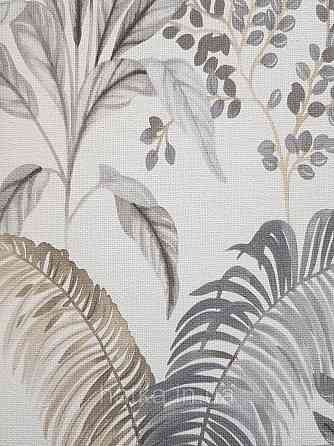 Обои виниловые на флизелине Rasch Florentine 1.06х10 листья ветки папоротника банана серые бежевые на белом Киев