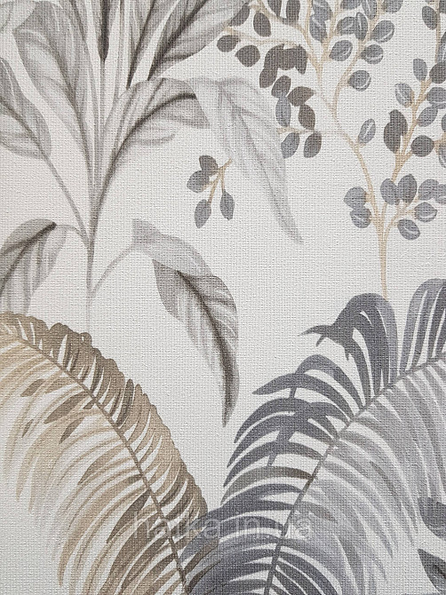 Обои виниловые на флизелине Rasch Florentine 1.06х10 листья ветки папоротника банана серые бежевые на белом Киев - изображение 3