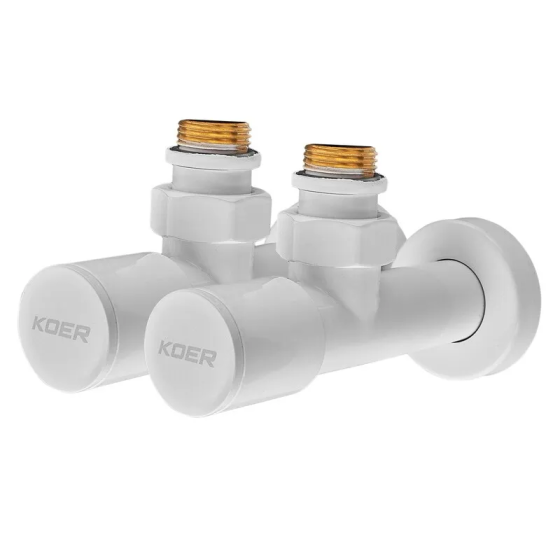 Комплект кранів для рушникосушки кутовий Koer KR.SET.534 WHITE - M1/2''xM1/2'' подовжений (KR5843)   ( 29665 ) Харьков