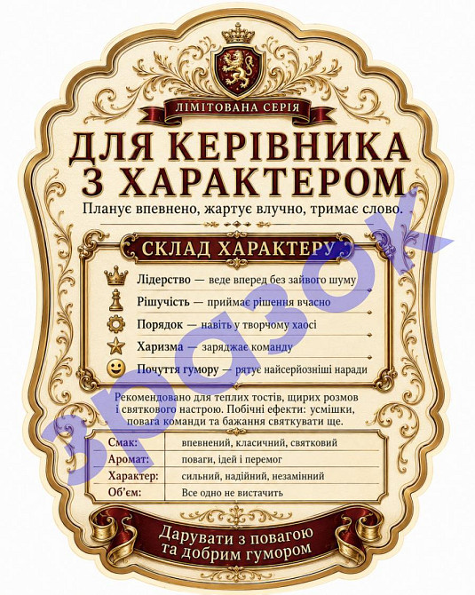 Етикетка на пляшку “З Днем народження! Для керівника” + контретикетка “Для керівника з характером” | подарункова наліпка керівнику Одеса - фото 2