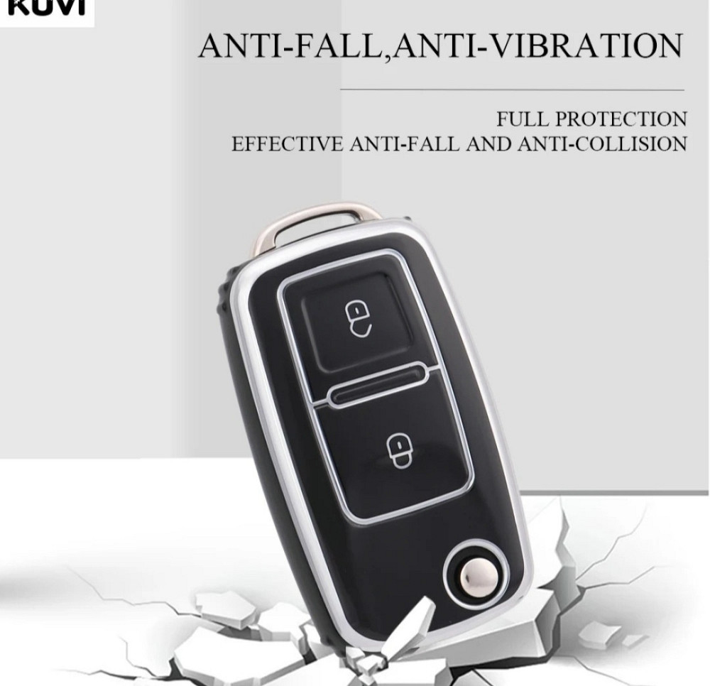 Чохол на автомобільні ключі Volkswagen Skoda 2 кнопки Чорний зі сріблом Сміла - фото 4