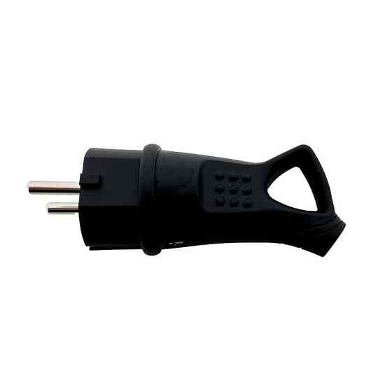 Вилка с заземлением угловая с кольцом 45° каучук, черный Днепр