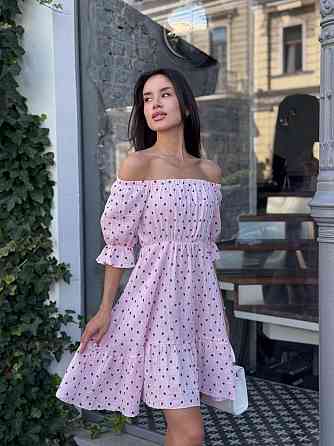 Жіноче романтичне легке принтоване плаття з відкритими плечима муслін Рожевий, 46/48 Одеса