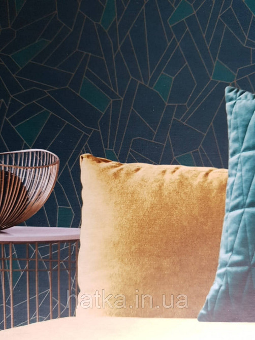 Шпалери вінілові на флізелін AS creation New-life геометрія абстракція смуги золотом фігури сині бірюзові Київ - фото 2