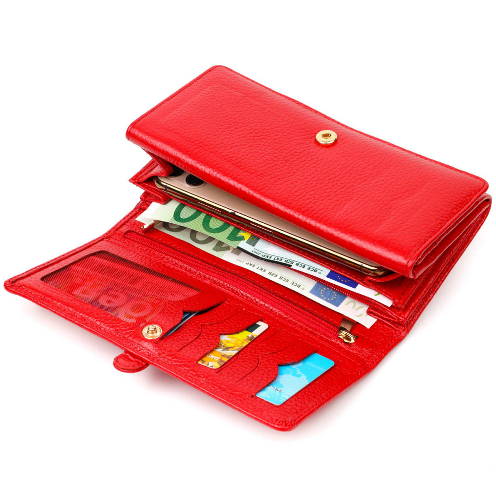 Яскравий жіночий гаманець з великою кількістю відділень із натуральної шкіри Tony Bellucci 21957 Червоний Київ - фото 4