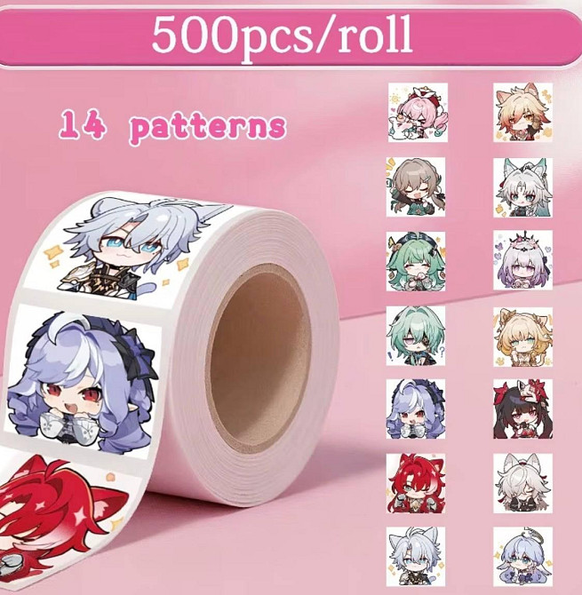Наклейки Honkai: Star Rail у рулоні 500 шт, 14 дизайнів, чібі-персонажі, самоклейні Київ - фото 1