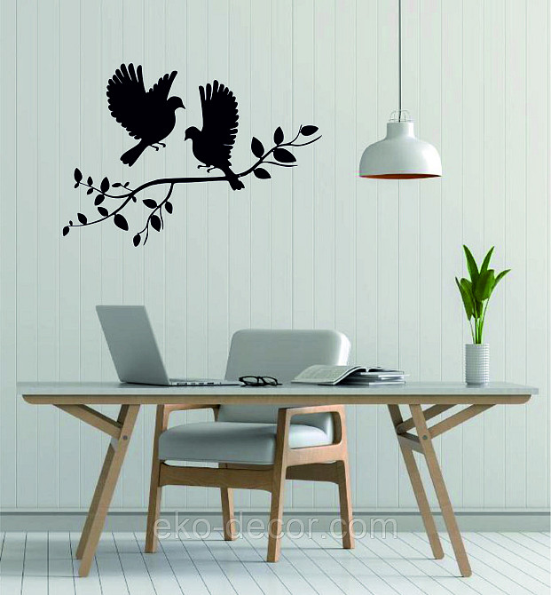 Декоративное настенное Панно «Птички Два голубя», Декор на стену 110*70 см, Черный Киев - изображение 1