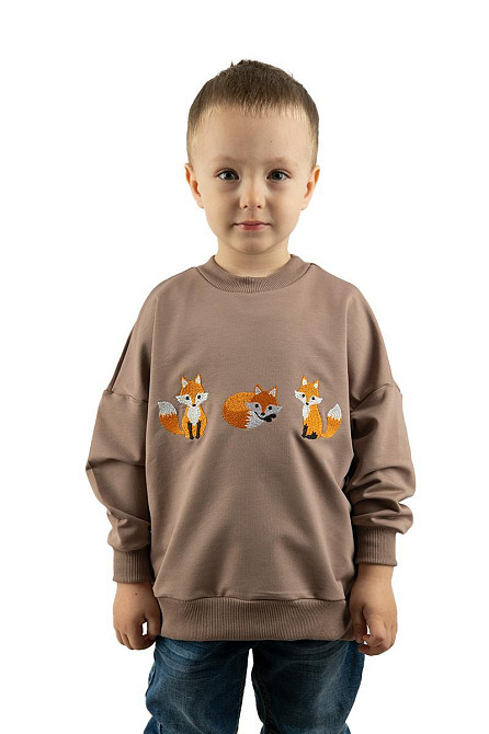 Світшот дитячий із вишивкою, двонитка світло-коричневий, сірогокитний топ Київ - фото 1