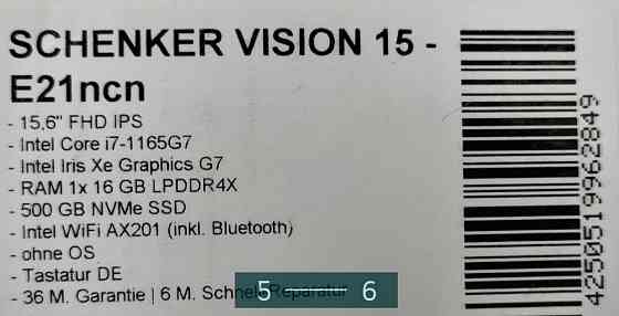 Ноутбук Schenker Vision 15 E21ncn Intel Core i7,RAM 16Gb. SSD 512Gb. Windows 10. Харків