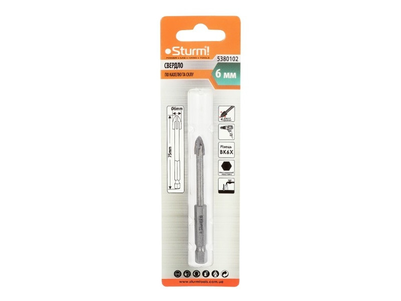Свердло для скла та кахлю Sturm 5380102, 6 мм (містить опис) Рівне - фото 1