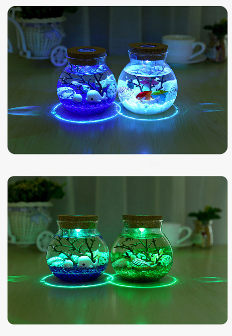 Ночник Аквариум в банке ПУЛЬТ МУЛЬТИЦВЕТ,   подарочный набор собери сам! ФИОЛЕТОВЫЙ с дельфинами Кременчуг - изображение 3