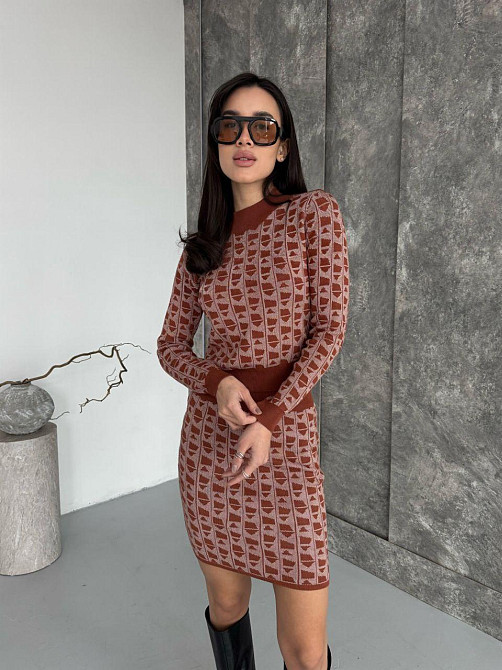 Женский базовый теплый костюм двойка: кофта и юбка кашемир Кирпичный Одесса - изображение 6