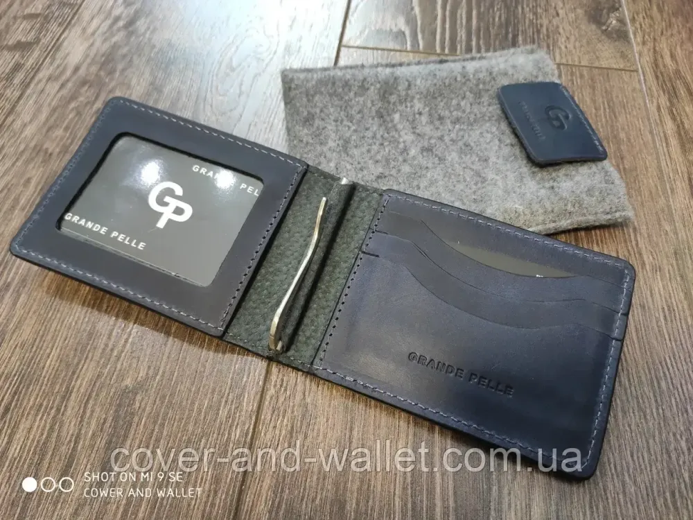 Затискач для грошей із прозорим відділенням із вінтажної шкіри коричневого кольору Grande Pelle Київ - фото 3