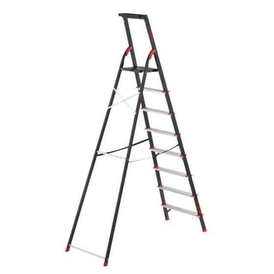 Драбина сталева, 8 сходинок, лоток для інвентарю, висота: 2221 мм, висота: висота до платформи: 1720 мм, 150 кг INTERTOOL LT-0058 Київ