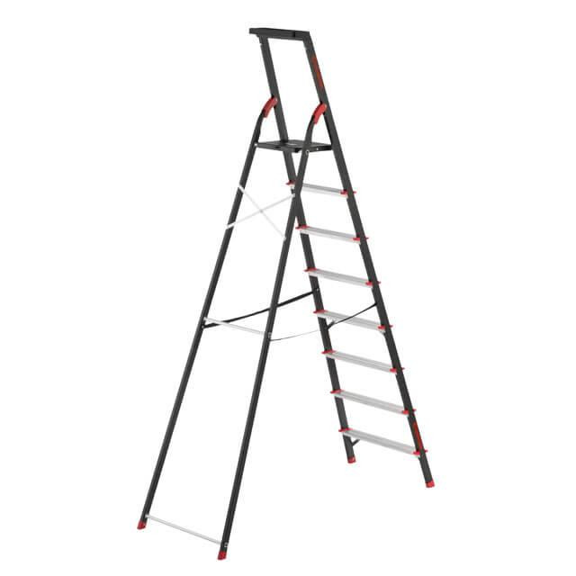 Драбина сталева, 8 сходинок, лоток для інвентарю, висота: 2221 мм, висота: висота до платформи: 1720 мм, 150 кг INTERTOOL LT-0058 Київ - фото 2