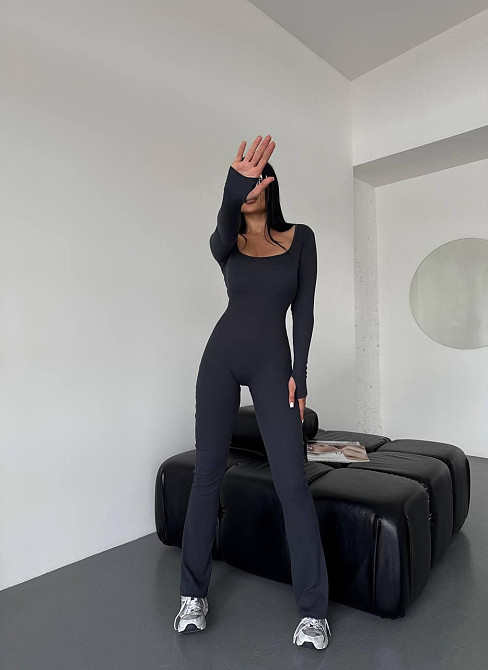 Жіночий стильний повсякденний комбінезон, щільний рубчик трикотаж. Графіт, 46/48 Одеса - фото 2