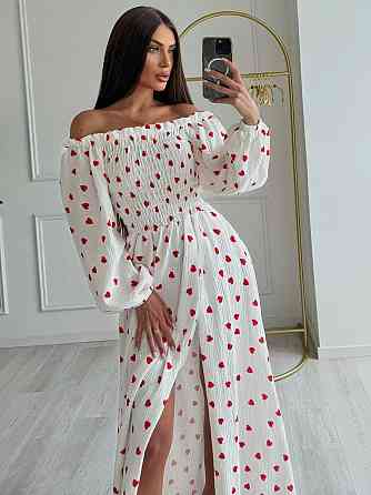 Женское романтичное легкое макси платье с сердцем муслин 100% хлопок Одесса