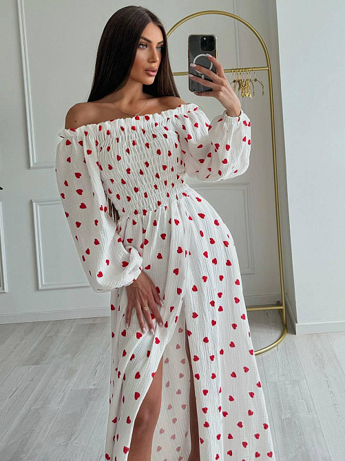 Женское романтичное легкое макси платье с сердцем муслин 100% хлопок Одесса - изображение 1