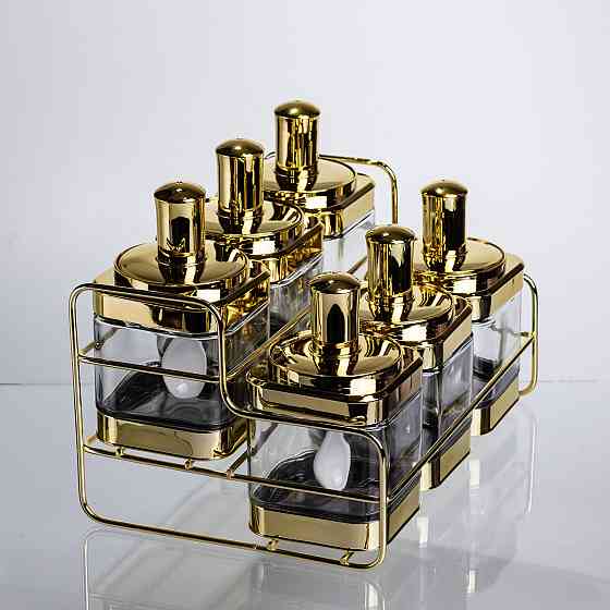 Набір банок для сипучих продуктів із ложкою 6 шт, золото HP-1337 Київ