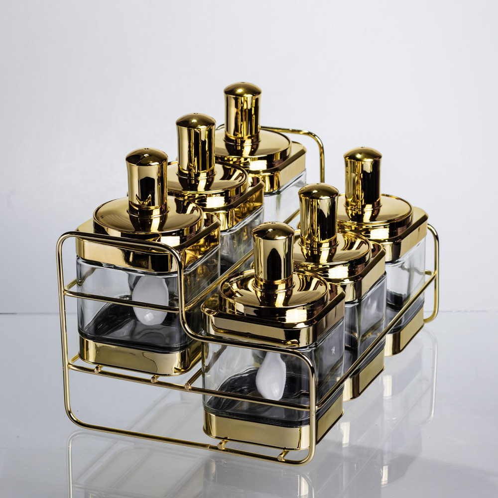 Набір банок для сипучих продуктів із ложкою 6 шт, золото HP-1337 Київ - фото 3