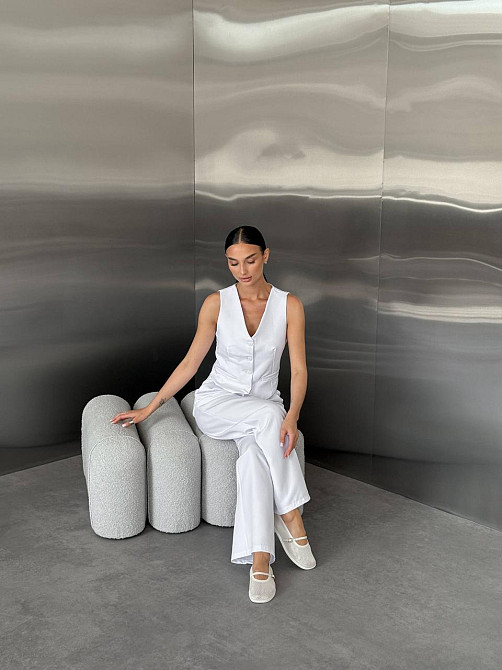 Женский классический брючный костюм двойка: жилет и брюки костюмка Белый, 42/44 Одесса - изображение 7