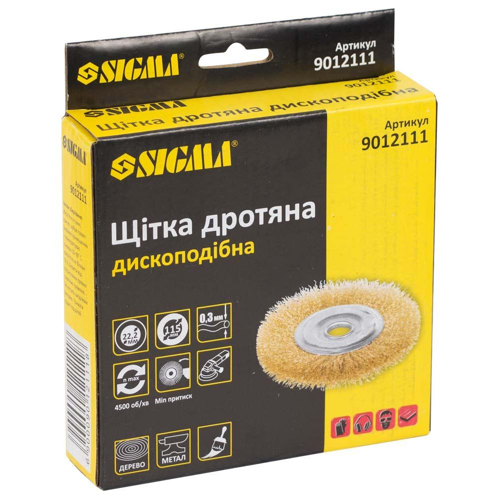 Щетка проволочная дисковидная Ø115мм Ø22.2мм (латунированная) SIGMA (9012111) Ровно - изображение 2