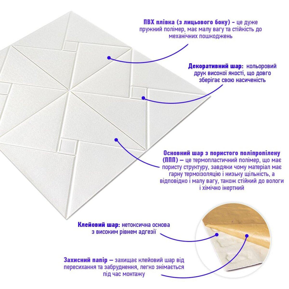 Декоративна самоклеюча 3D панель Орігамі Київ - фото 2