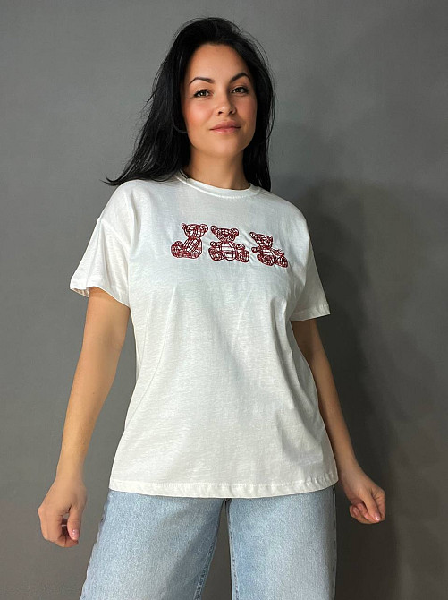 Футболка жіноча Pepper&mint BX24-68 з вишивкою ведмедики біла, білий, S Київ - фото 1