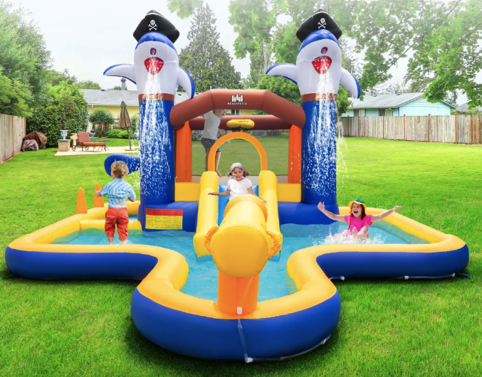 Парк з водними гірками Costway Dolphins 7-в-1 з басейном і водометом Київ - фото 2