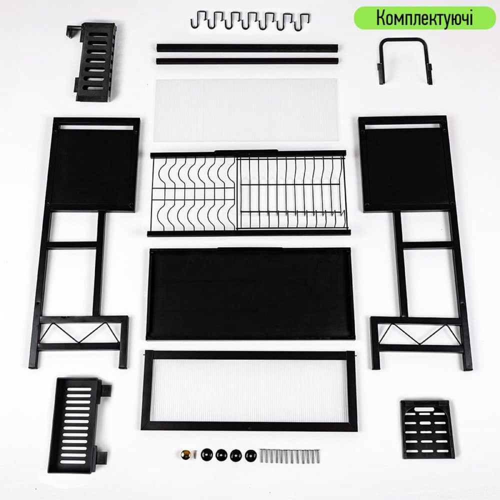 Полиця-органайзер для зберігання та сушіння посуду над раковиною мобільна з нержавіючої сталі 65х30х78см Чорна SW-00002115 Київ - фото 6