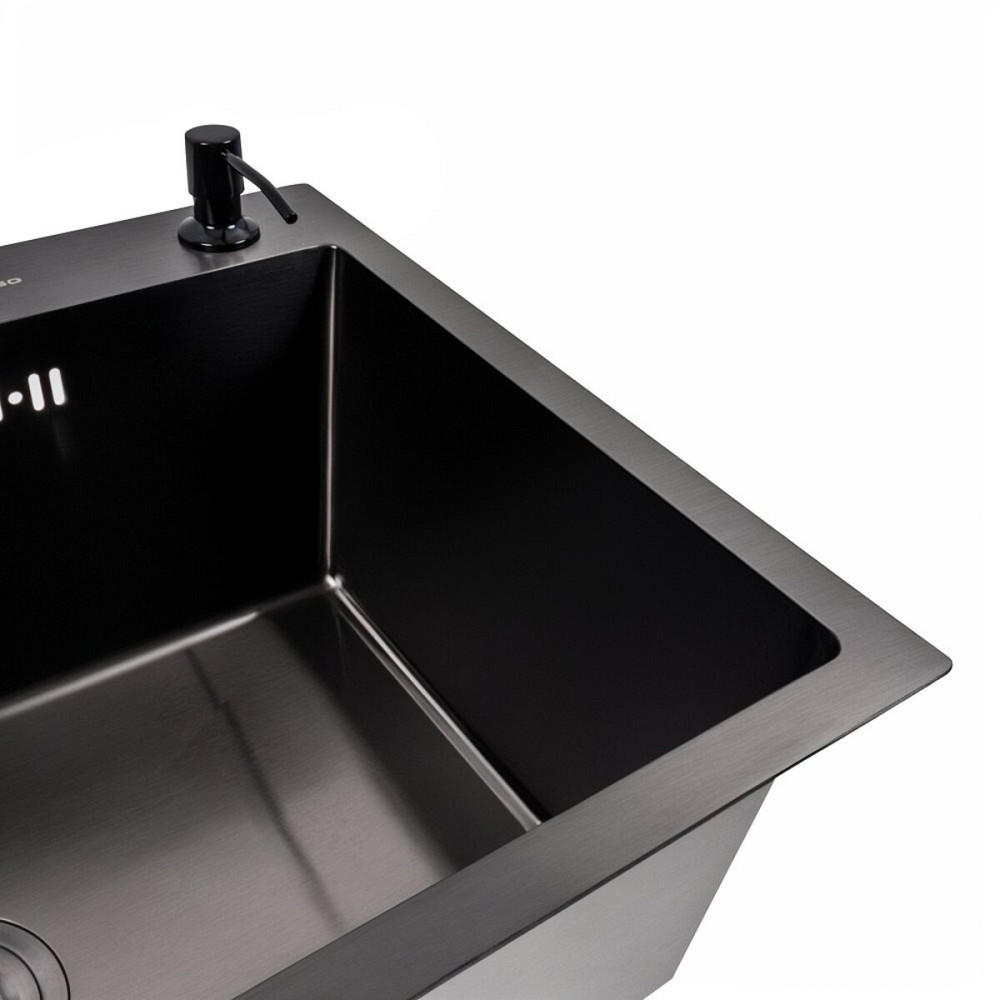 Кухонна мийка PVD чорна 65*45 Valeso Handmade (сифон круглий, 3,0/0,8) Коломия - фото 3