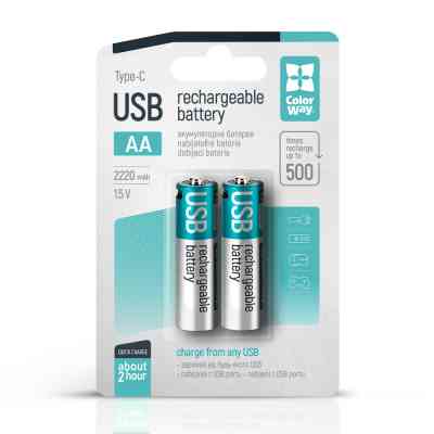 Акумулятор ColorWay AA USB-С 2220 mAh 1.5V (2шт) (Li-Polymer) (CW-UBAA-10) Вінниця