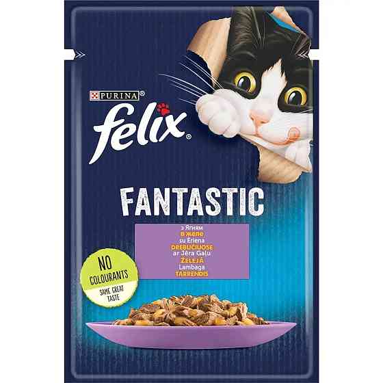 Влажный корм FELIX Fantastic для взрослых кошек, кусочки в желе, с ягненком, 85 г Киев
