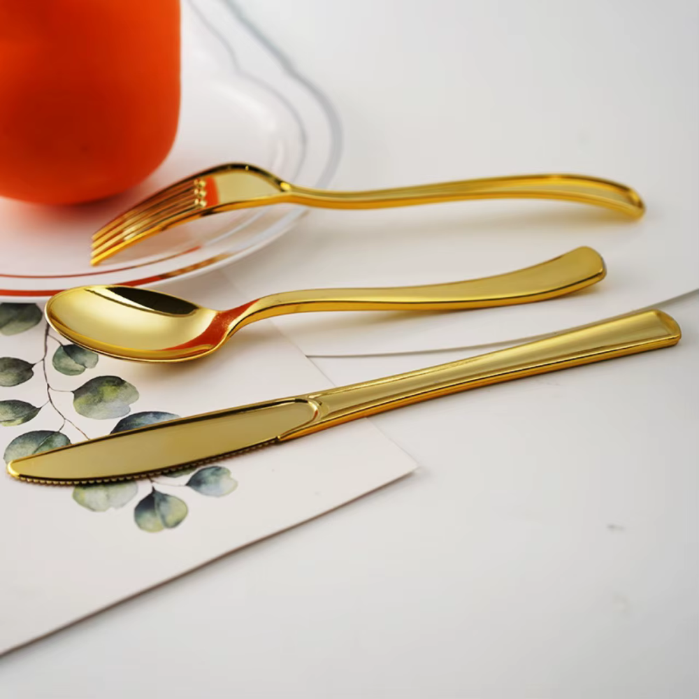 Набор пластиковых столовых приборов 18 шт качественных (ножи,вилки, ложки).Многоразовая посуда, золотые Каменец-Подольский - изображение 8