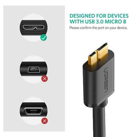 Кабель USB 3.0 - Micro USB Тип B Ugreen US130 (Чорний, 2м) Николаев