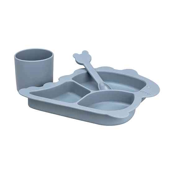 Дитячий набір силіконового посуду чашка/тарілка з трьома секціями/ложка Синій HP34545BL Коломыя
