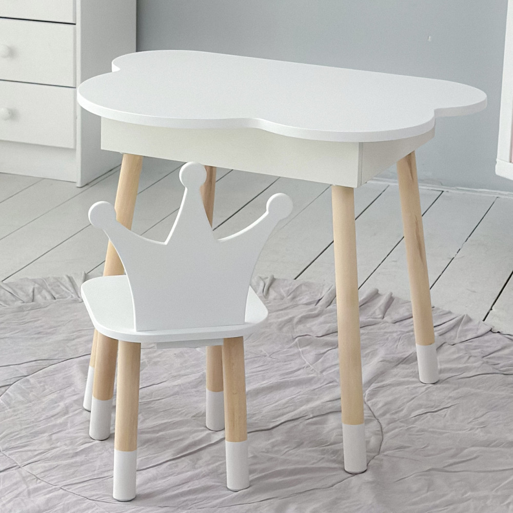 Столик хмаринка з відкидною нішею 54х68х50 і стільчик корона 26х26х24, стіл та стілець в дитячу, білий Кам'янське - фото 3
