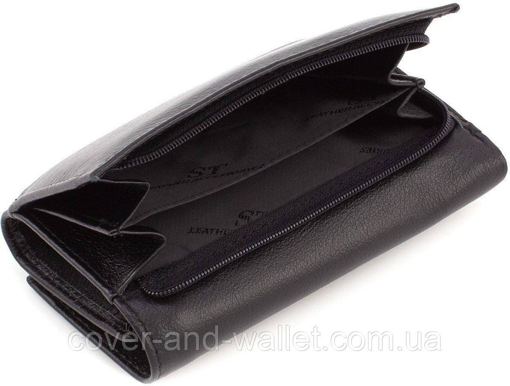 Бордовый женский кожаный кошелек среднего размера на магнитах Marco Coverna 1418 Черный Киев - изображение 3