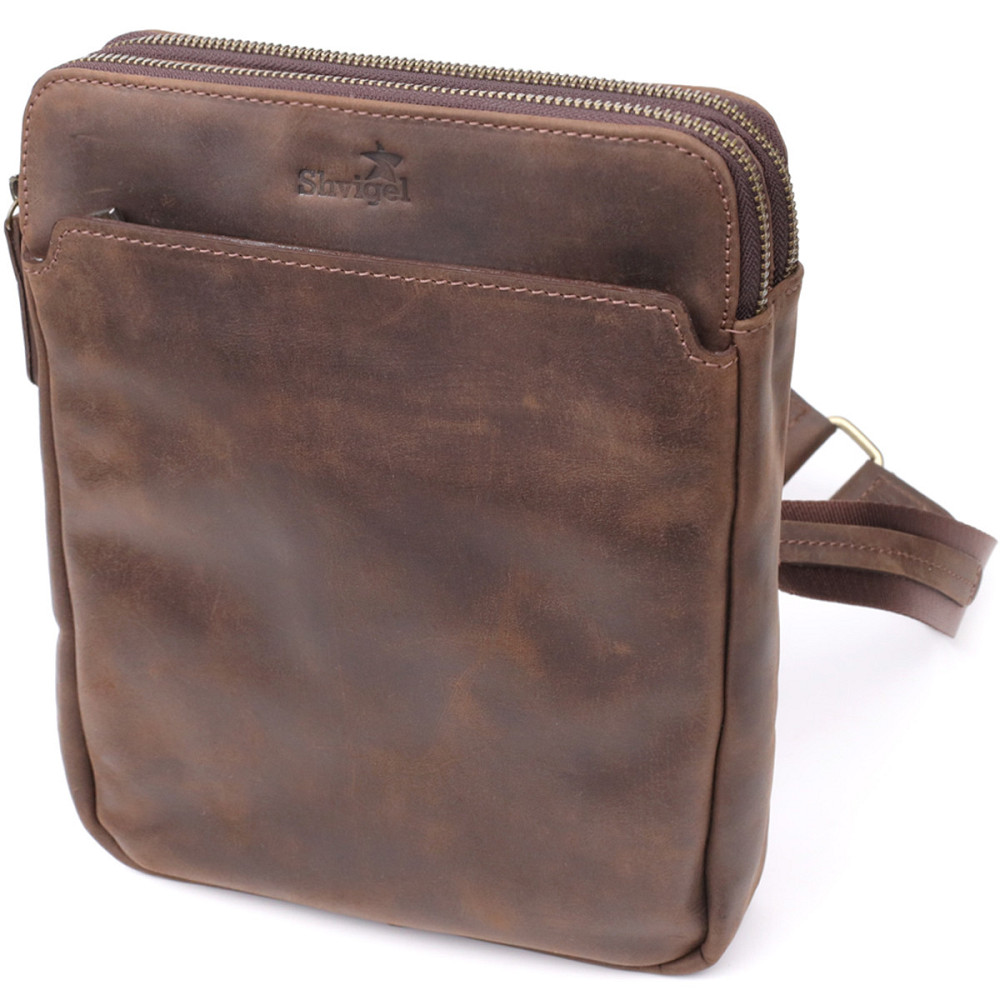 Мужская сумка через плечо из винтажной натуральной кожи Shvigel 20866_1 Коричневый Киев - изображение 1