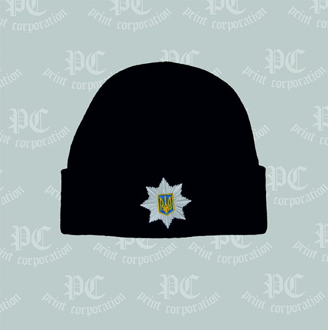 Чорна шапка з принтом ПОЛІЦІЯ Черновцы - изображение 1