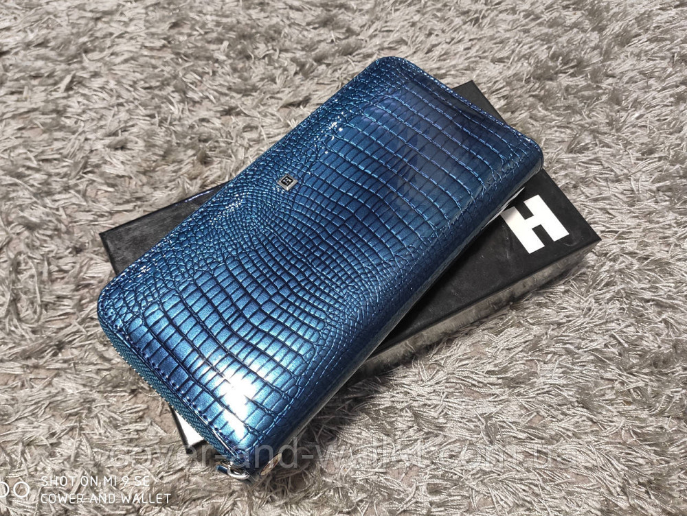 Бірюзовий лаковий жіночий гаманець на блискавці з натуральної шкіри Hassion Київ - фото 6