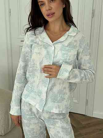 Женский комплект из натуральной ткани Диор синий, Молочный, M-L Харьков