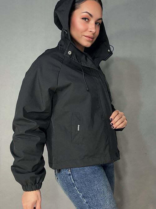 Куртка женская YZY 30128 ветровка оверсайз с капюшоном на подкладке one size, черный, one size Киев - изображение 5