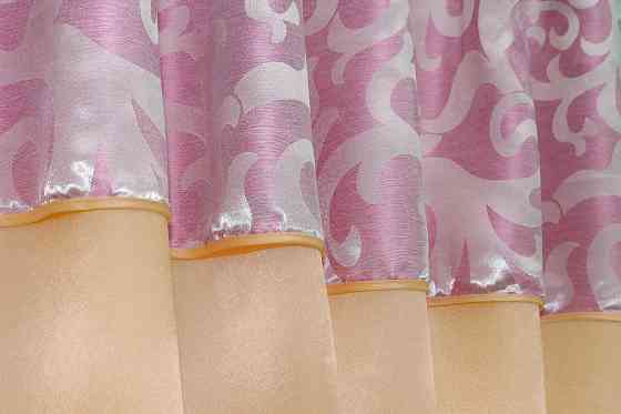 Кухонные шторы VR-Textil № 073к с ламбрекеном и подхватами персиковый с розовым 290х170 см (52-0197) Киев