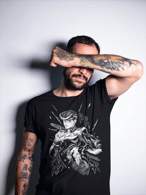 Футболка з аніме принтом Джосуке Кіра Джоджо С оверсайз (S/M/L) Чорний AnimeJ0184 Дніпро - фото 3