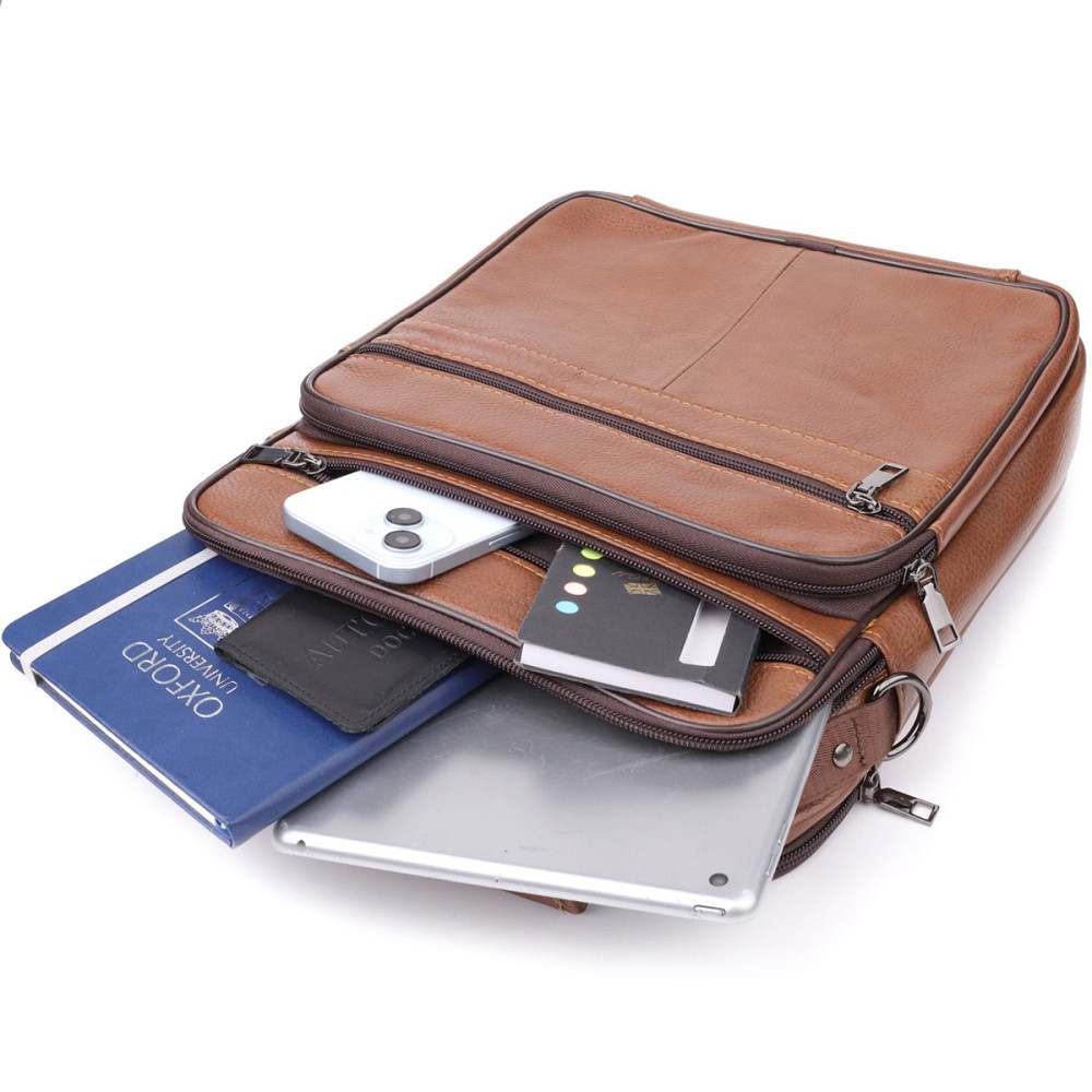 Сумка чоловіча з ручкою для перенесення в руці з натуральної шкіри Vintage 23031 Світло-коричневий Київ - фото 2