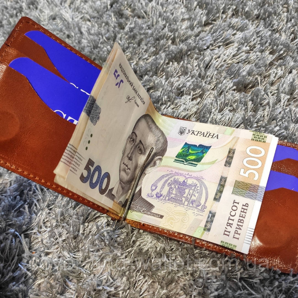 Кожаный зажим для денег на магнитах рыжего цвета ST B4-15 Киев - изображение 2