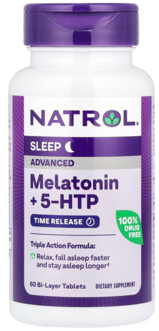 Мелатонин + 5 НТР для улучшения сна Natrol Melatonin + 5-HTP 60 таб Київ - фото 1