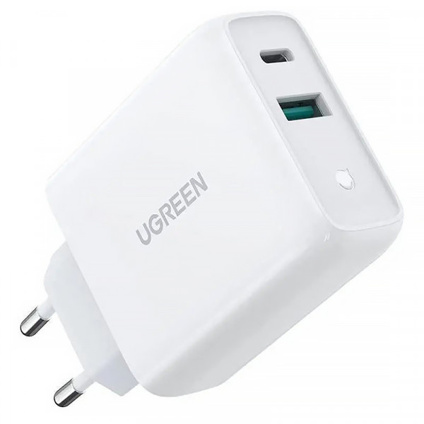 Зарядний пристрій 2xUSB 38W (1хUSB-A+1xType-C) Wall Charger Білий CD170 Ugreen (60468) Київ - фото 1